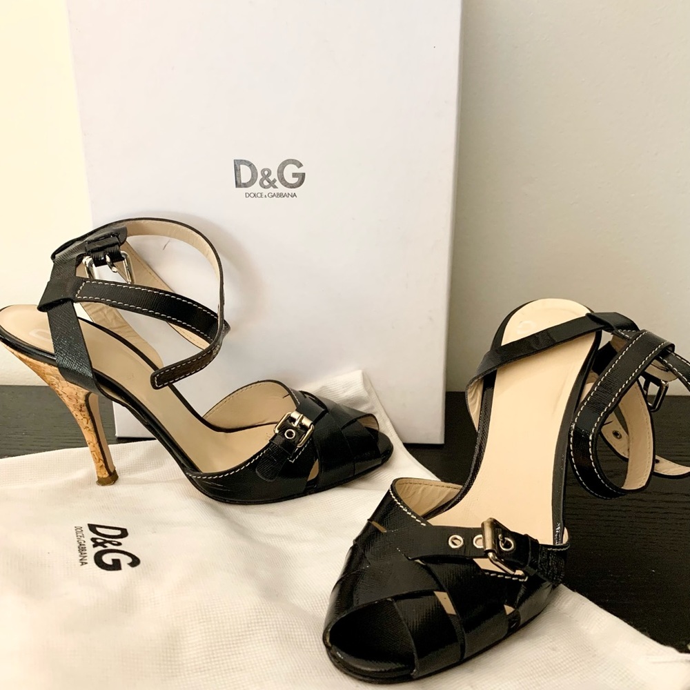Dolce & Gabbana D&G Black Leather Heels Sandals
